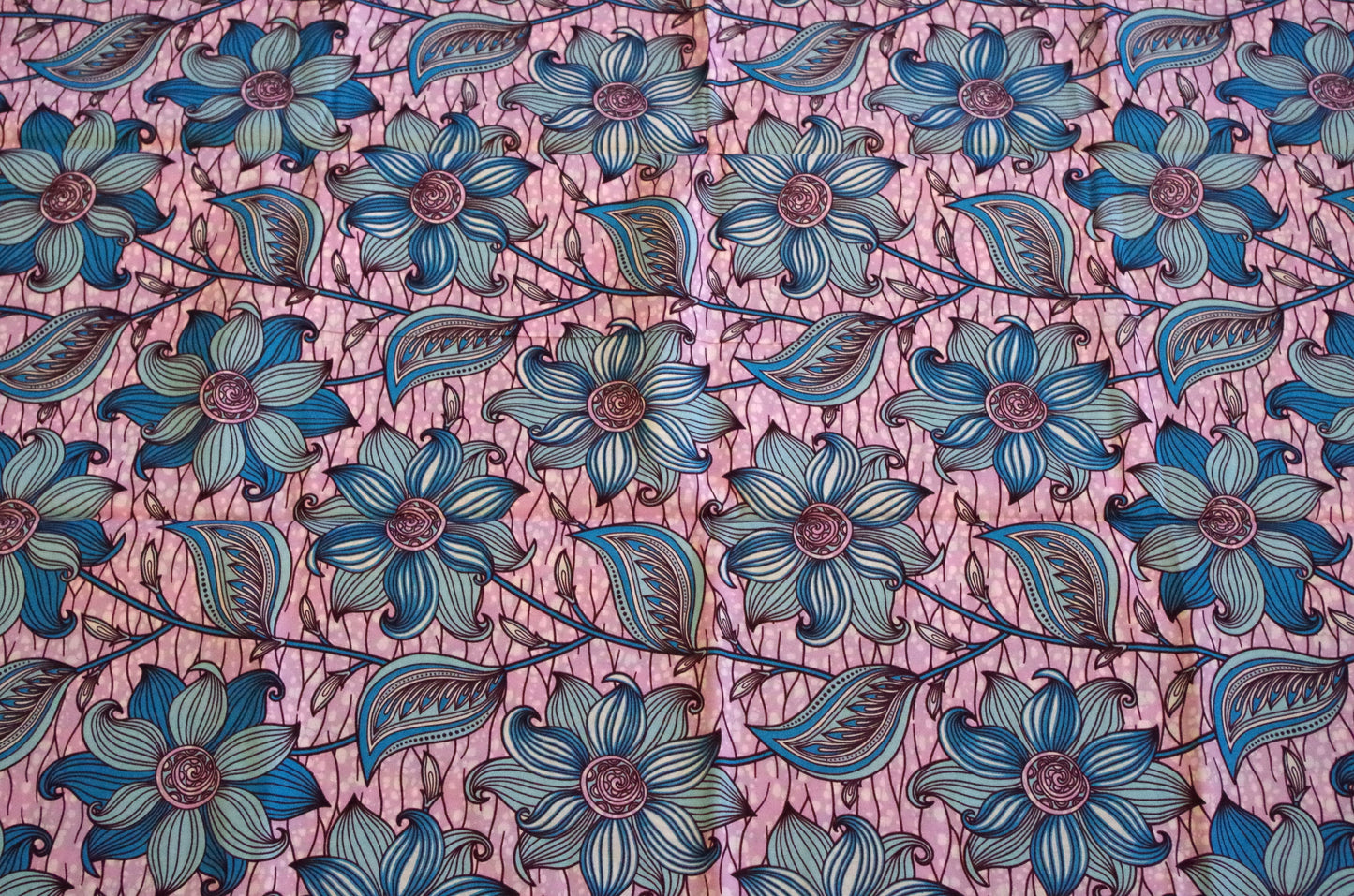 Vibrant Ankara Wax Print - Blue and Pink Pastel Flowers