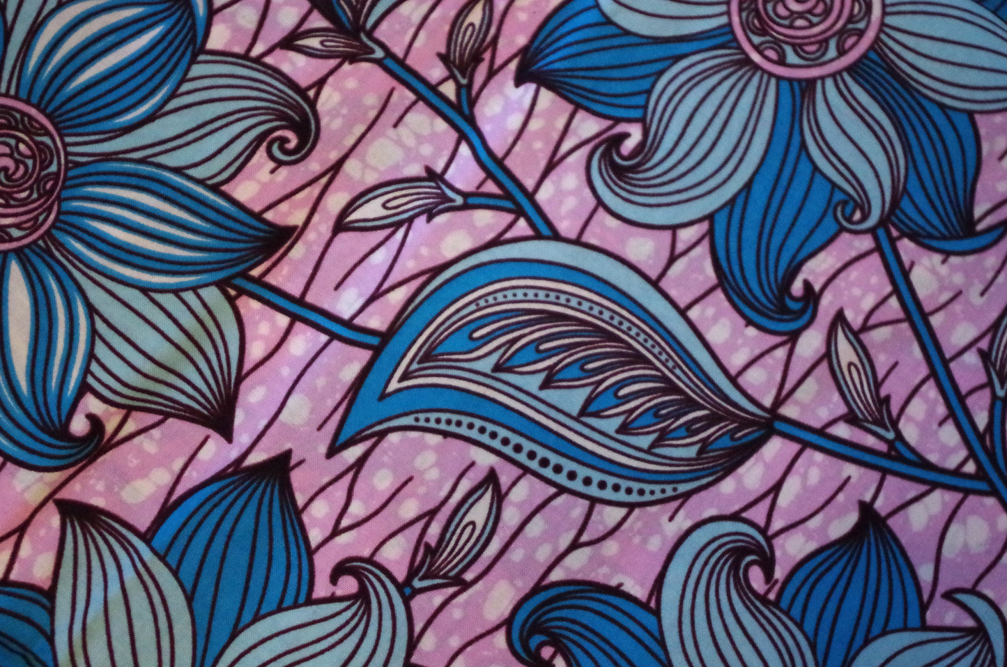 Vibrant Ankara Wax Print - Blue and Pink Pastel Flowers