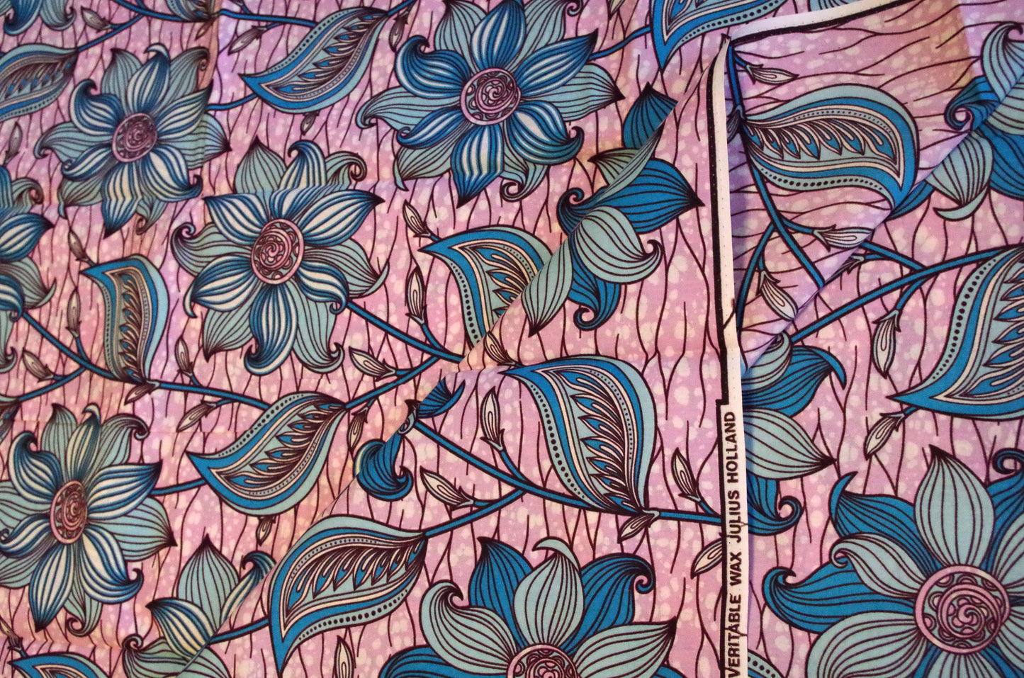 Vibrant Ankara Wax Print - Blue and Pink Pastel Flowers