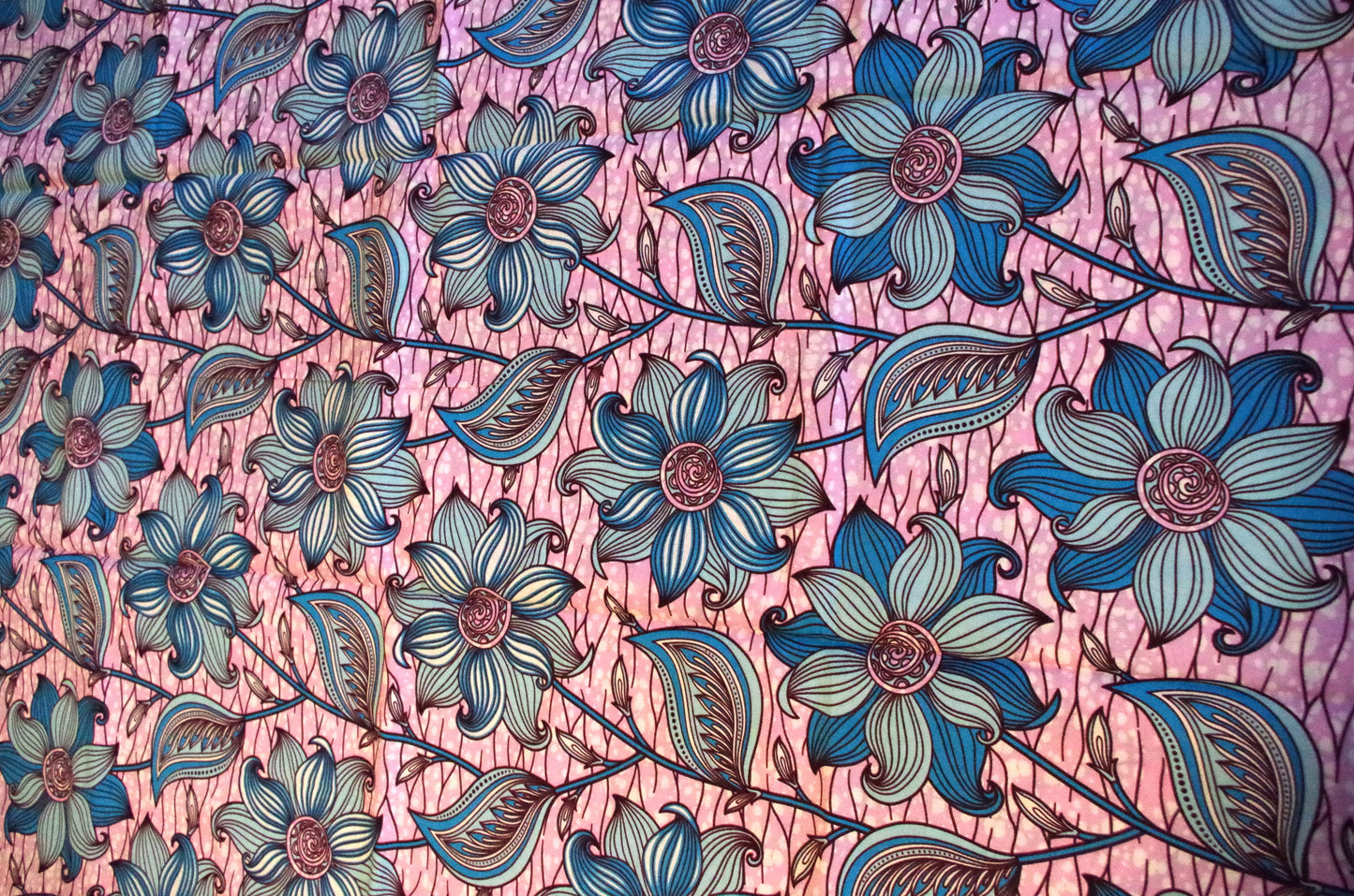 Vibrant Ankara Wax Print - Blue and Pink Pastel Flowers