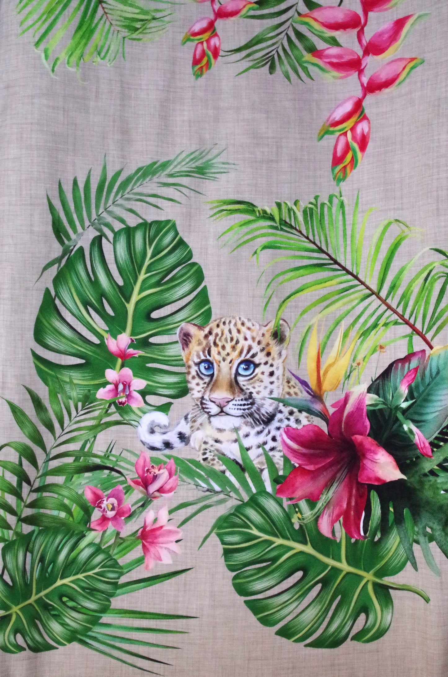 Stenzo 100% Cotton Oeko-Tex Fabric Panel - Cheetah and Zebra on Linen Background - 60" x 47"