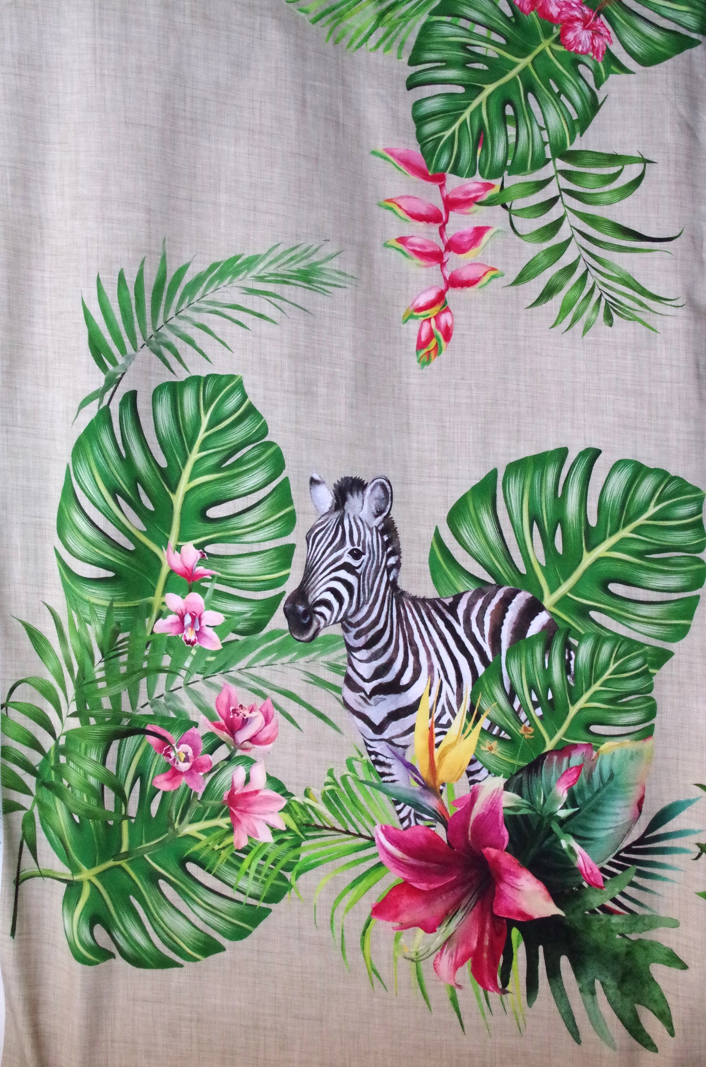 Stenzo 100% Cotton Oeko-Tex Fabric Panel - Cheetah and Zebra on Linen Background - 60" x 47"