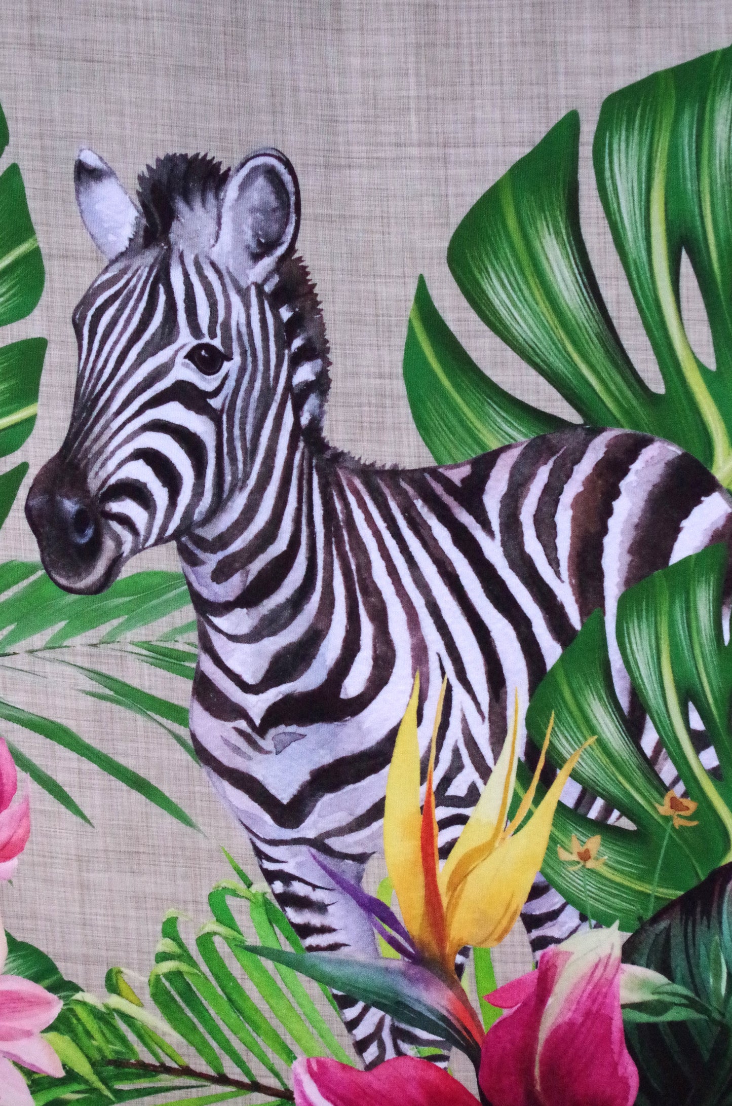 Stenzo 100% Cotton Oeko-Tex Fabric Panel - Cheetah and Zebra on Linen Background - 60" x 47"