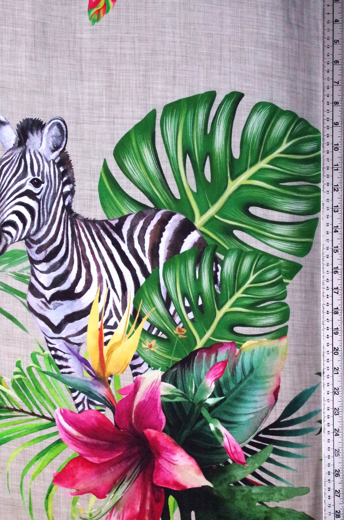 Stenzo 100% Cotton Oeko-Tex Fabric Panel - Cheetah and Zebra on Linen Background - 60" x 47"