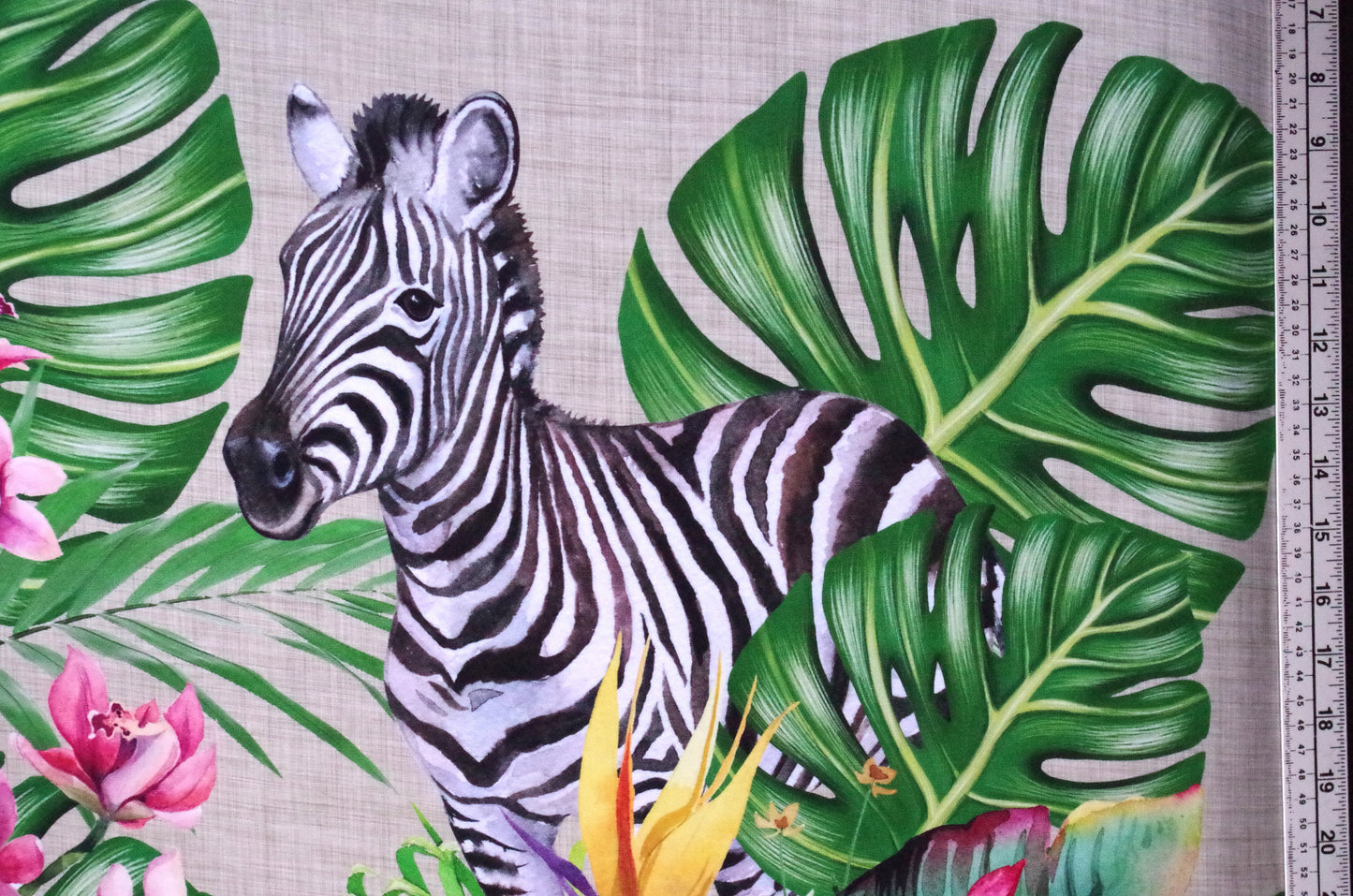 Stenzo 100% Cotton Oeko-Tex Fabric Panel - Cheetah and Zebra on Linen Background - 60" x 47"