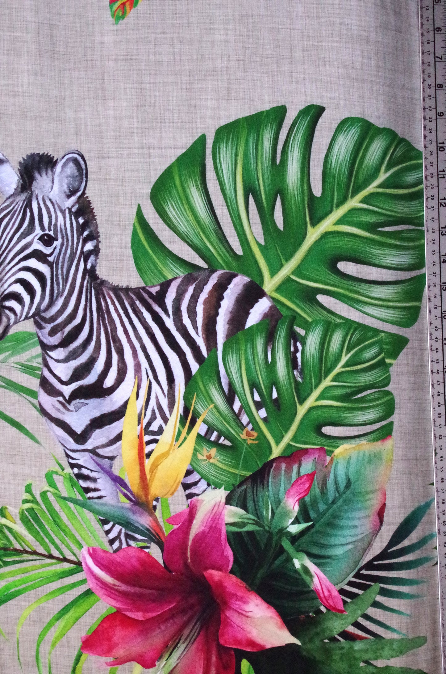 Stenzo 100% Cotton Oeko-Tex Fabric Panel - Cheetah and Zebra on Linen Background - 60" x 47"