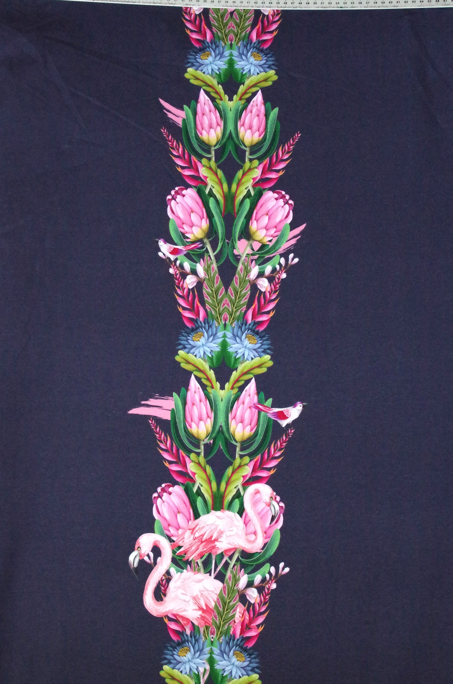 Stenzo 100% Cotton Oeko-Tex Fabric Panel - Pink Flamingo on Navy Blue - 60" x 47"