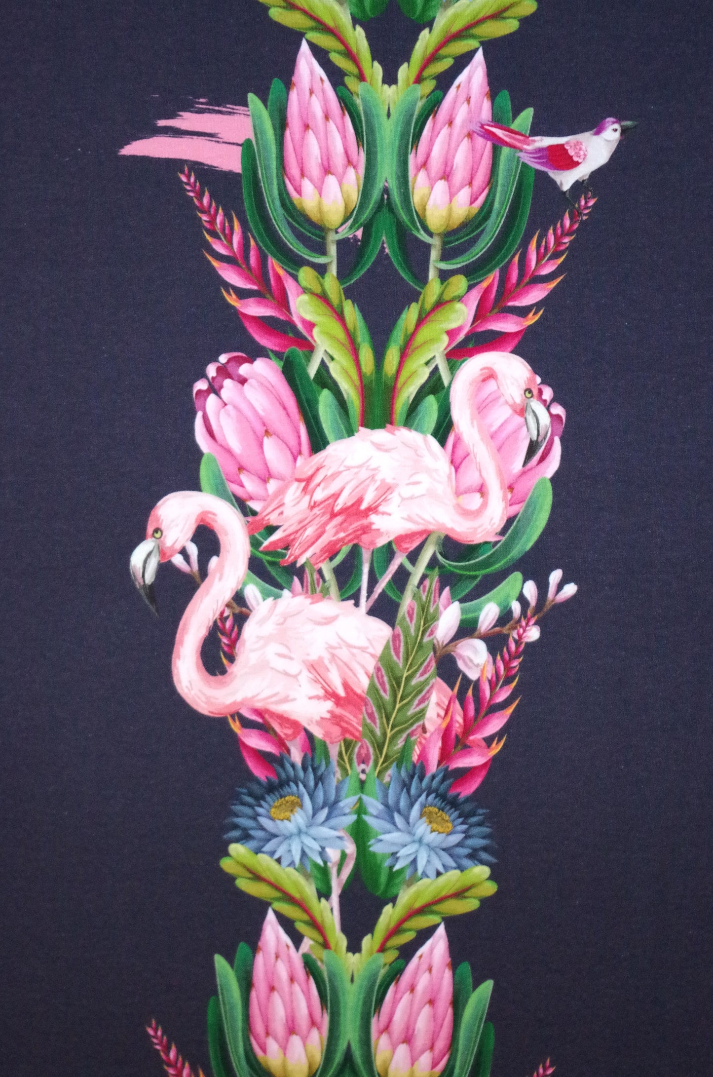 Stenzo 100% Cotton Oeko-Tex Fabric Panel - Pink Flamingo on Navy Blue - 60" x 47"