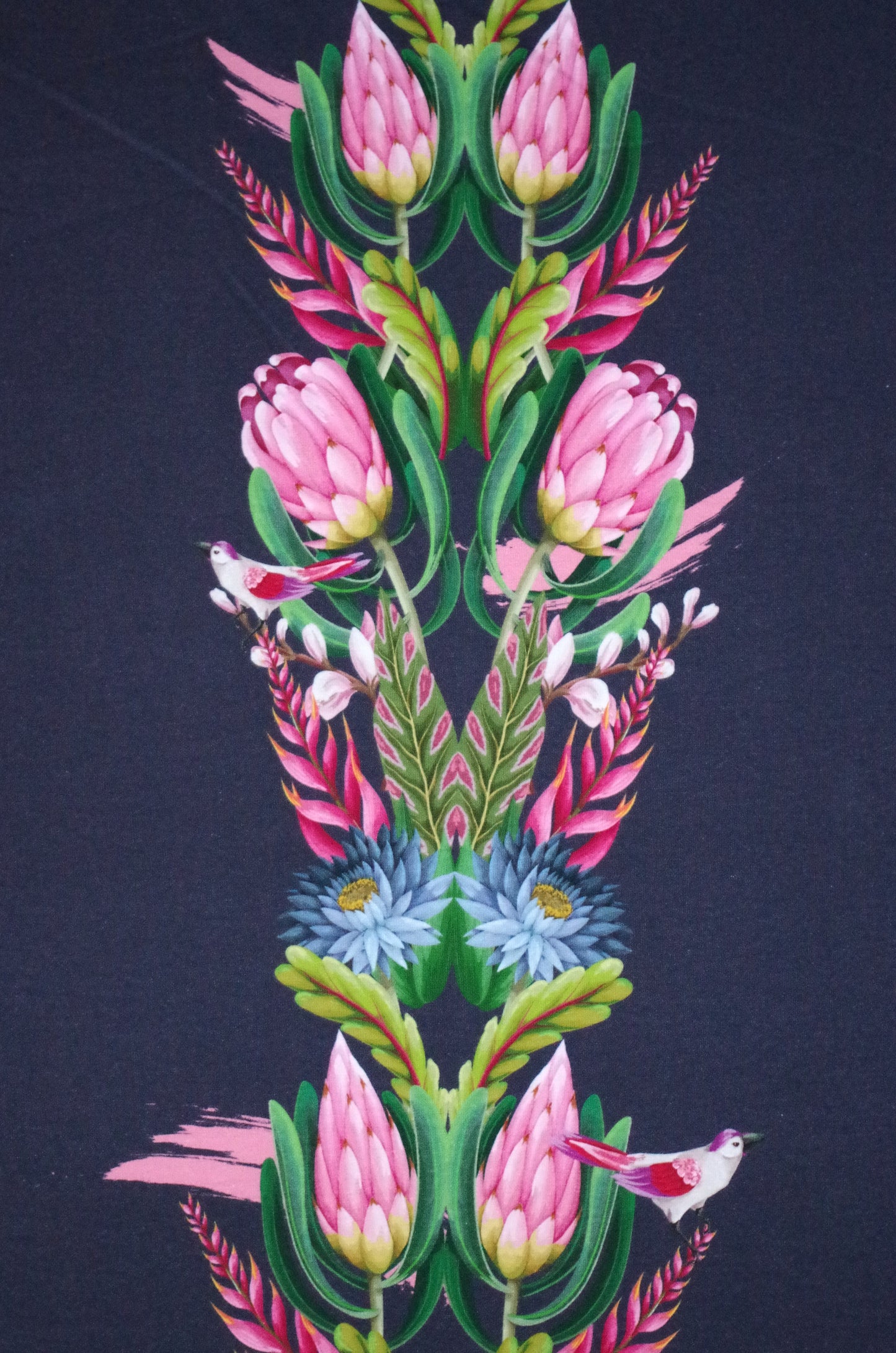 Stenzo 100% Cotton Oeko-Tex Fabric Panel - Pink Flamingo on Navy Blue - 60" x 47"