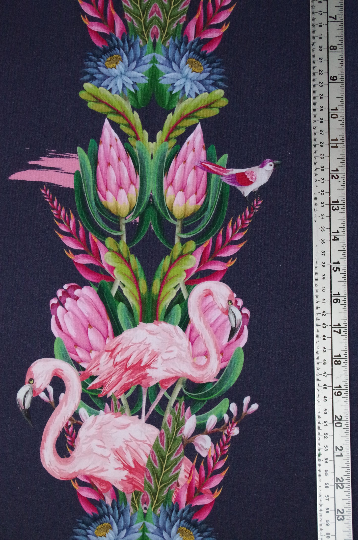 Stenzo 100% Cotton Oeko-Tex Fabric Panel - Pink Flamingo on Navy Blue - 60" x 47"
