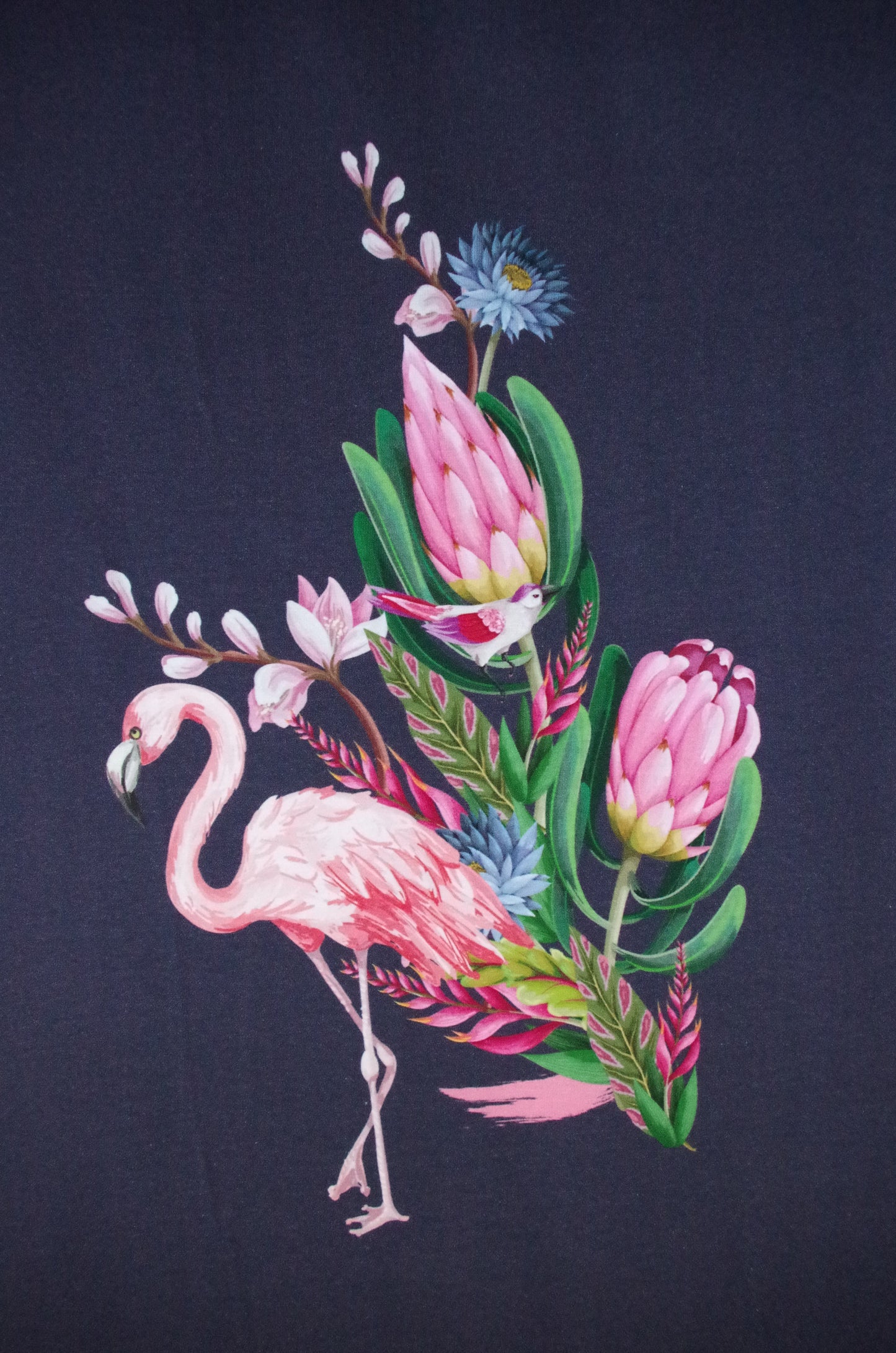 Stenzo 100% Cotton Oeko-Tex Fabric Panel - Pink Flamingo on Navy Blue - 60" x 47"