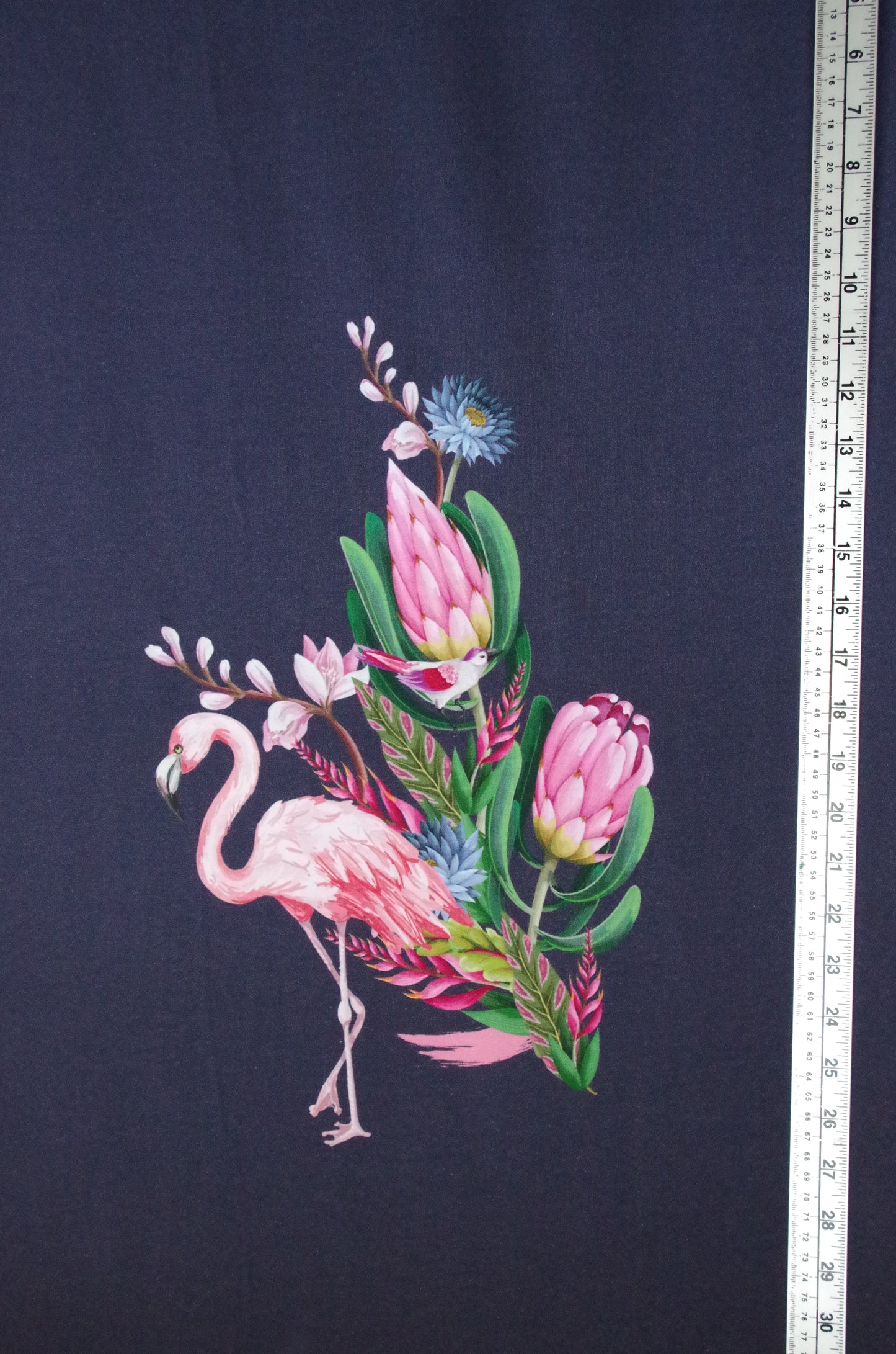 Stenzo 100% Cotton Oeko-Tex Fabric Panel - Pink Flamingo on Navy Blue - 60" x 47"
