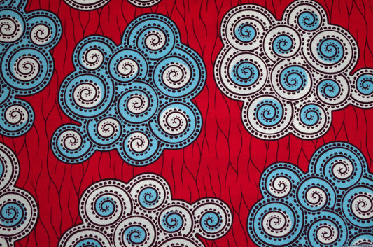 Vibrant Ankara Wax Print - Red Clouds