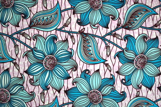 Vibrant Ankara Wax Print - Blue and Pink Pastel Flowers