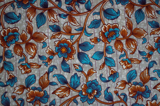 Vibrant Ankara Wax Print - Blue & Orange Paisley