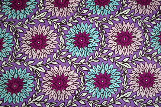 Vibrant Ankara Wax Print - Purple Dahlia Bloom