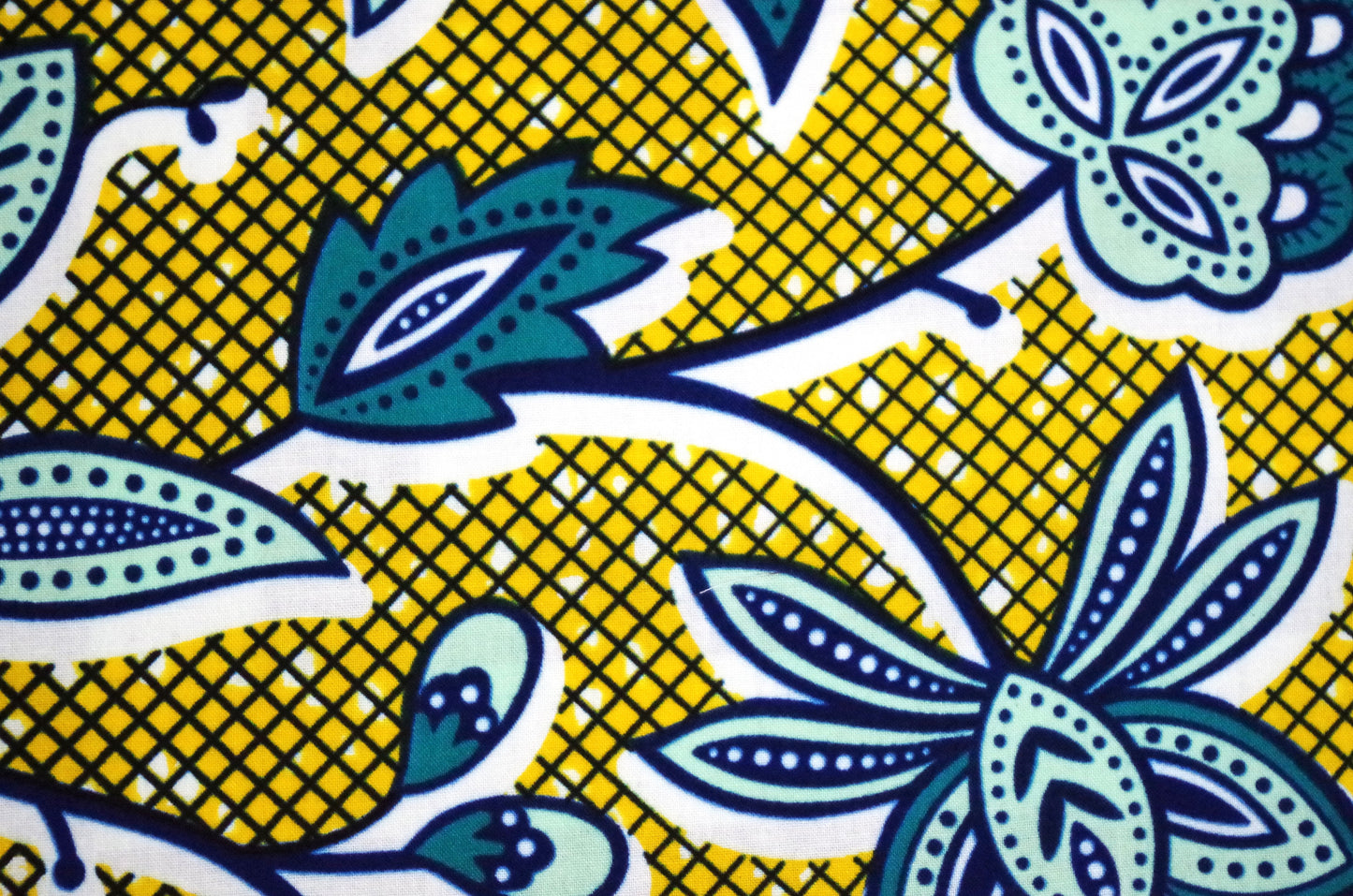 Vibrant Ankara Wax Print - Blue Vines on Yellow