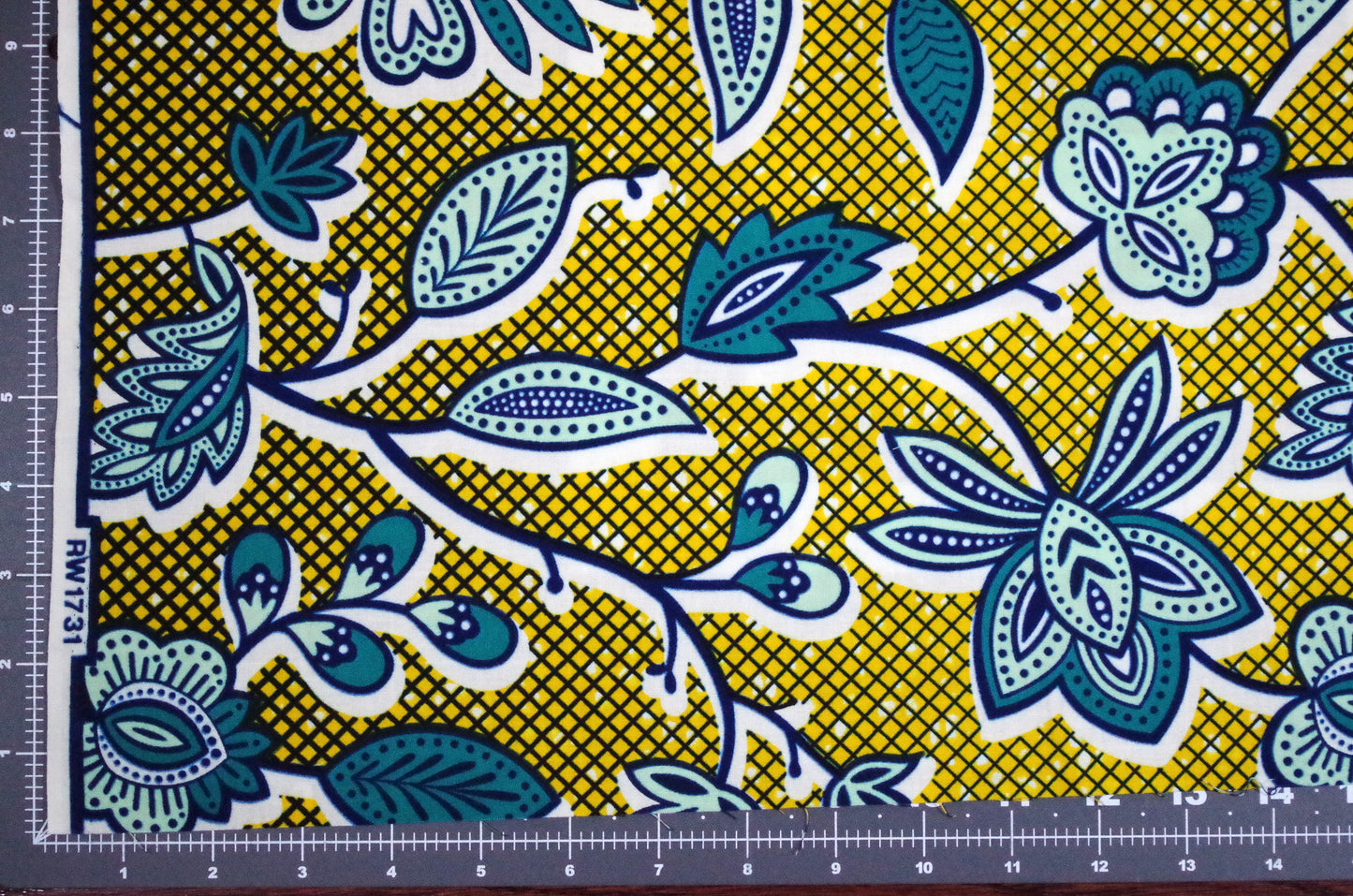 Vibrant Ankara Wax Print - Blue Vines on Yellow
