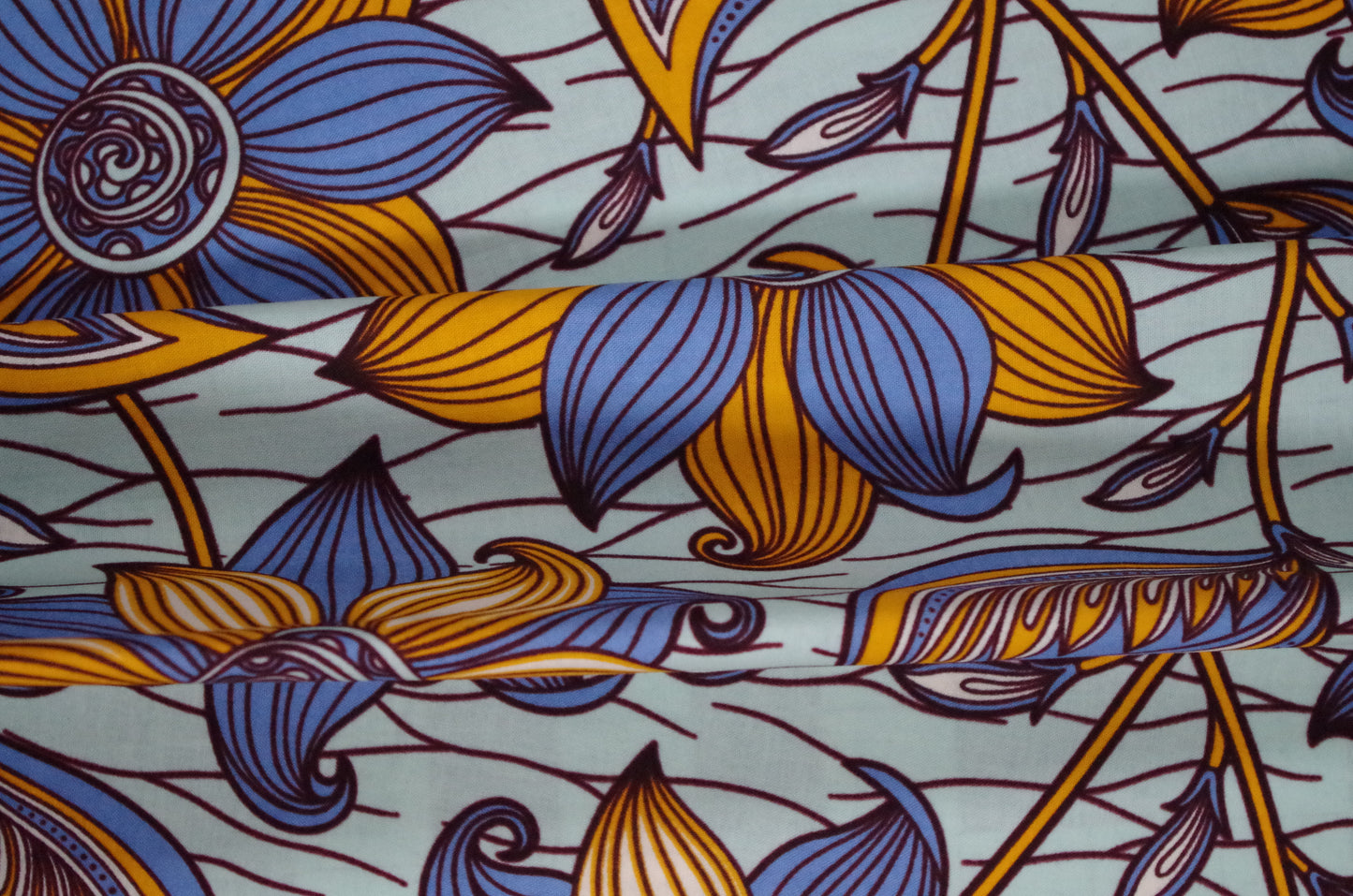 Vibrant Ankara Wax Print - Blue and Yellow Blooms