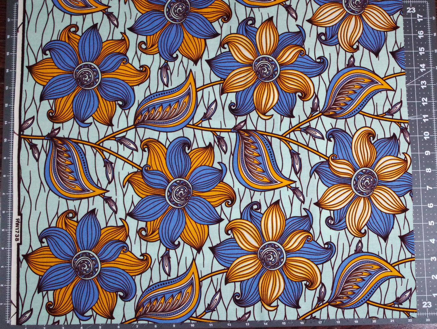 Vibrant Ankara Wax Print - Blue and Yellow Blooms