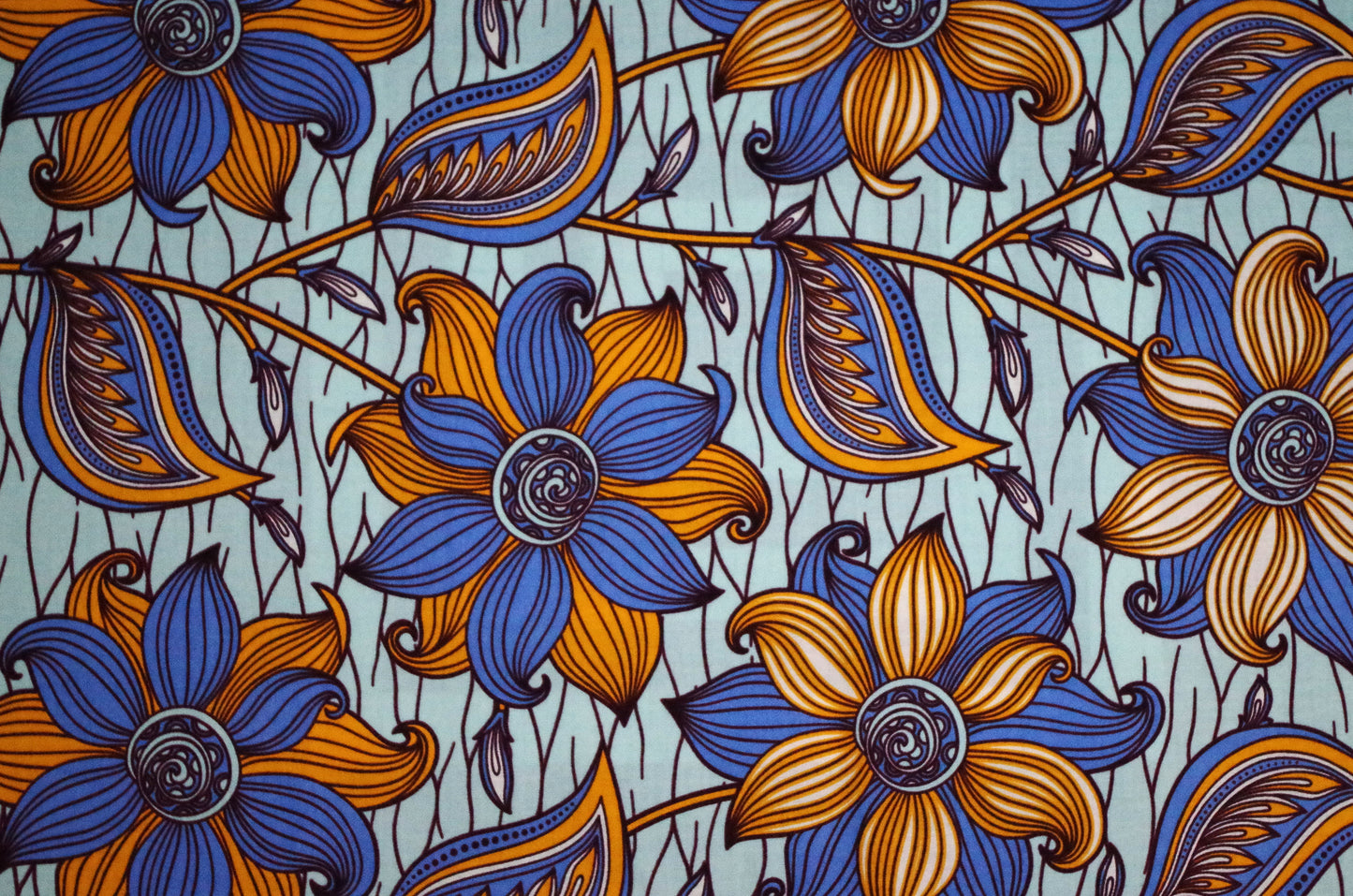 Vibrant Ankara Wax Print - Blue and Yellow Blooms