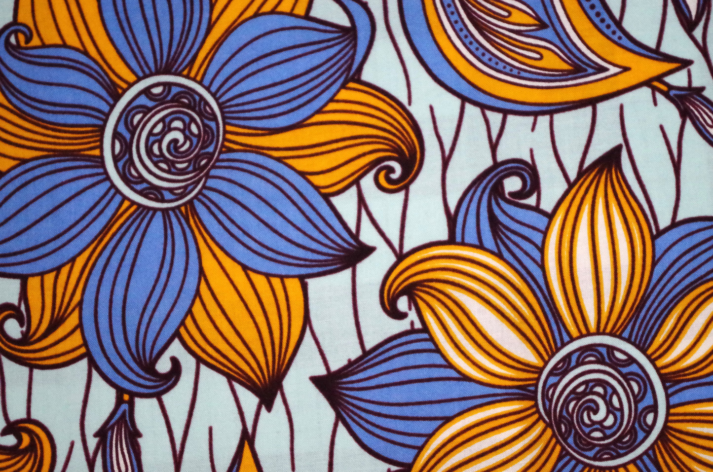 Vibrant Ankara Wax Print - Blue and Yellow Blooms