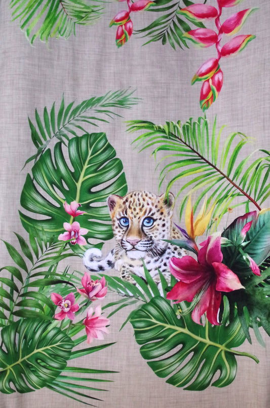 Stenzo 100% Cotton Oeko-Tex Fabric Panel - Cheetah and Zebra on Linen Background - 60" x 47"