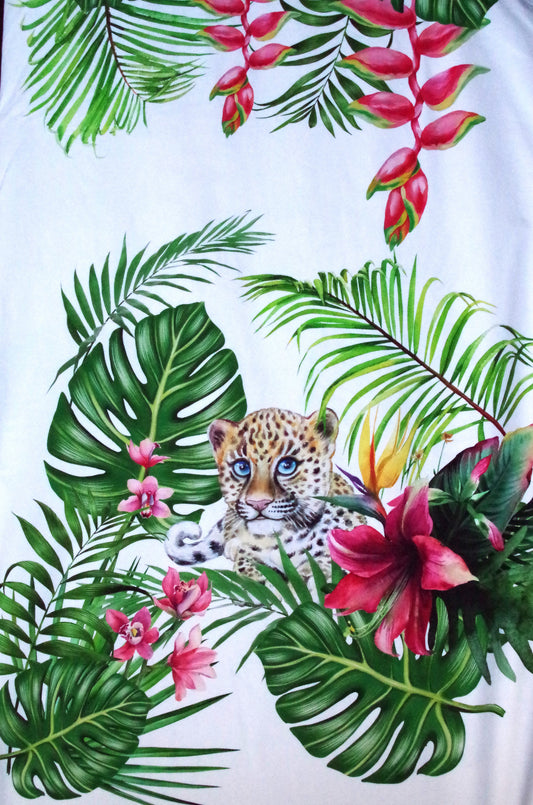 Stenzo 100% Cotton Oeko-Tex Fabric Panel - Cheetah and Zebra on White Background - 60" x 47"