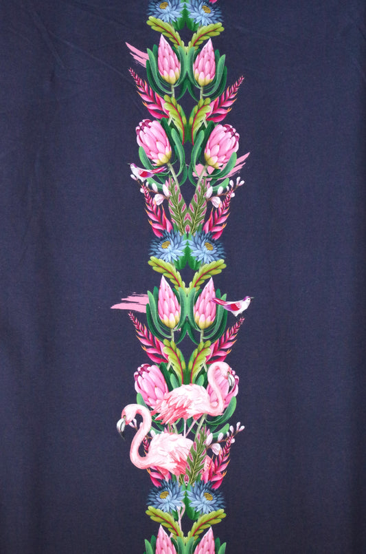 Stenzo 100% Cotton Oeko-Tex Fabric Panel - Pink Flamingo on Navy Blue - 60" x 47"