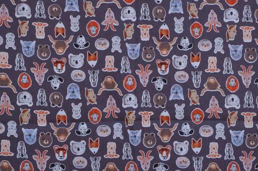 Qulting Cotton - Fat Quarter - Animals Dark Blue
